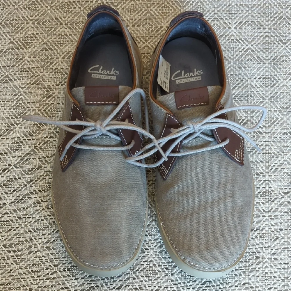 Clarks Men's Neelix Vibe Casual Cavas And Leather Olive/Taupe Oxford Boat Shoes
